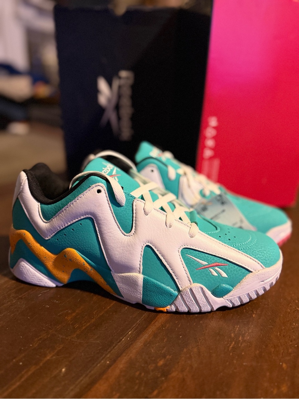 Reebok Kids Teal, White & Orange Low-Top Sneakers - 9M